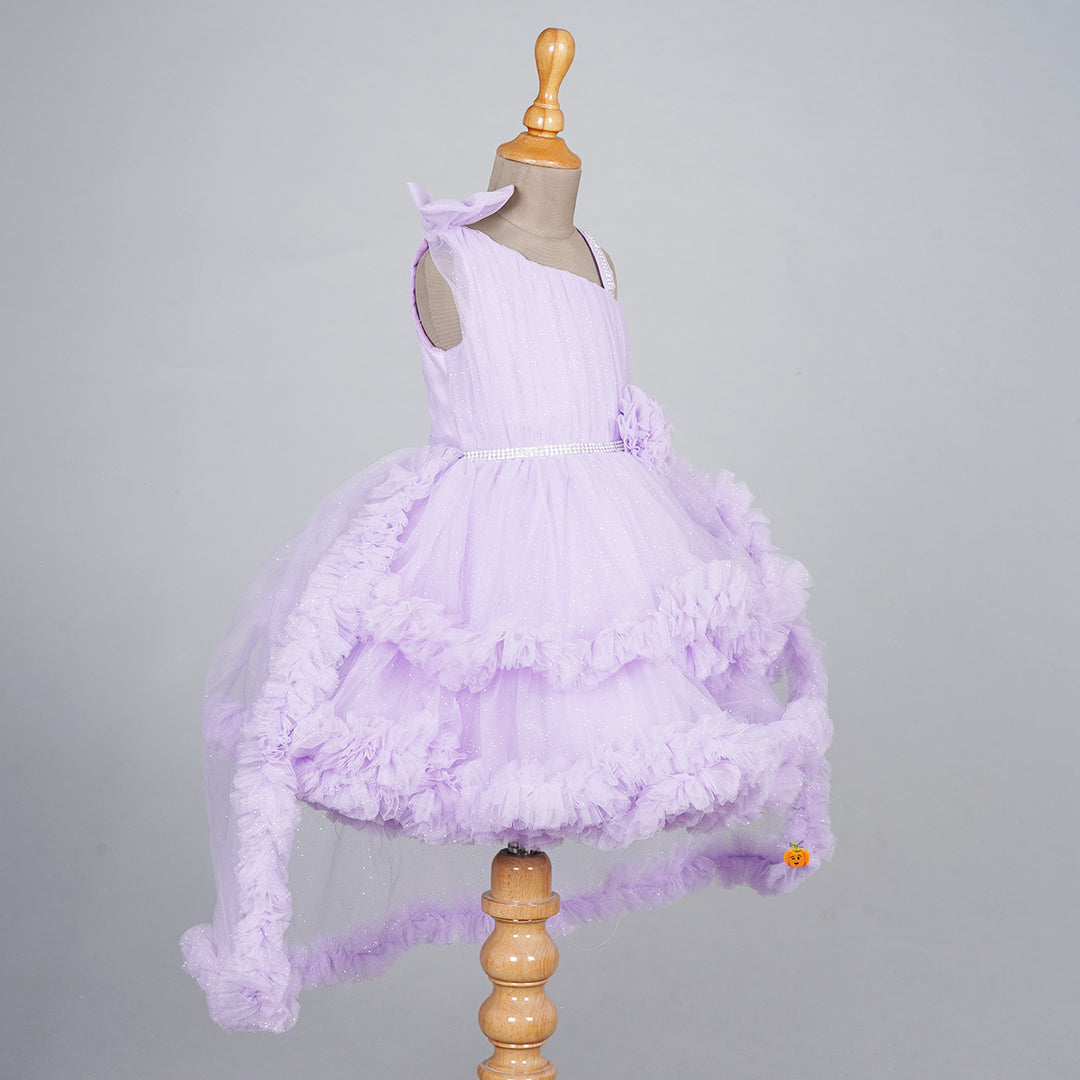 Purple High Low Pattern Frock for Girls Side 