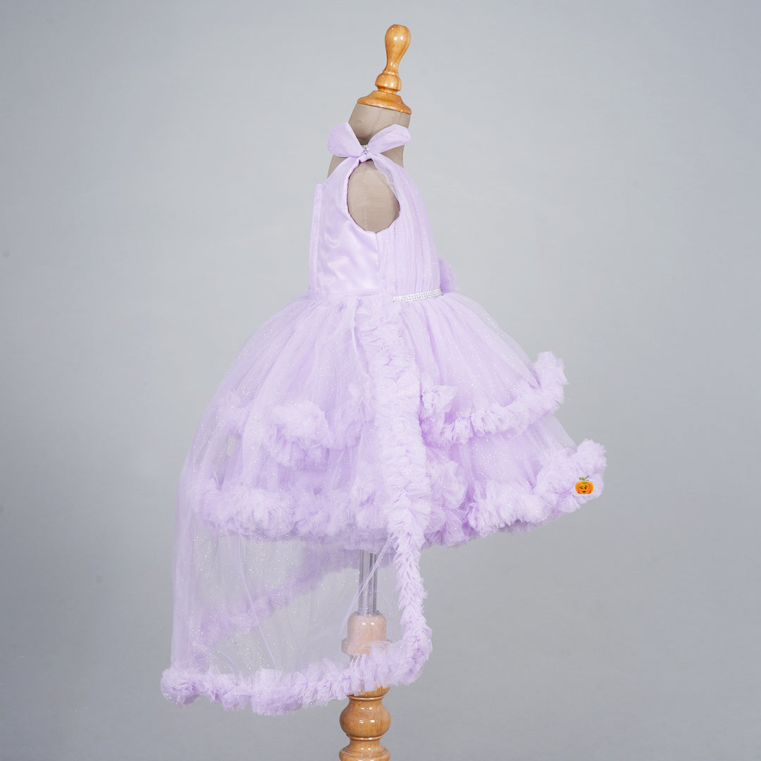 Purple High Low Pattern Frock for Girls Side 
