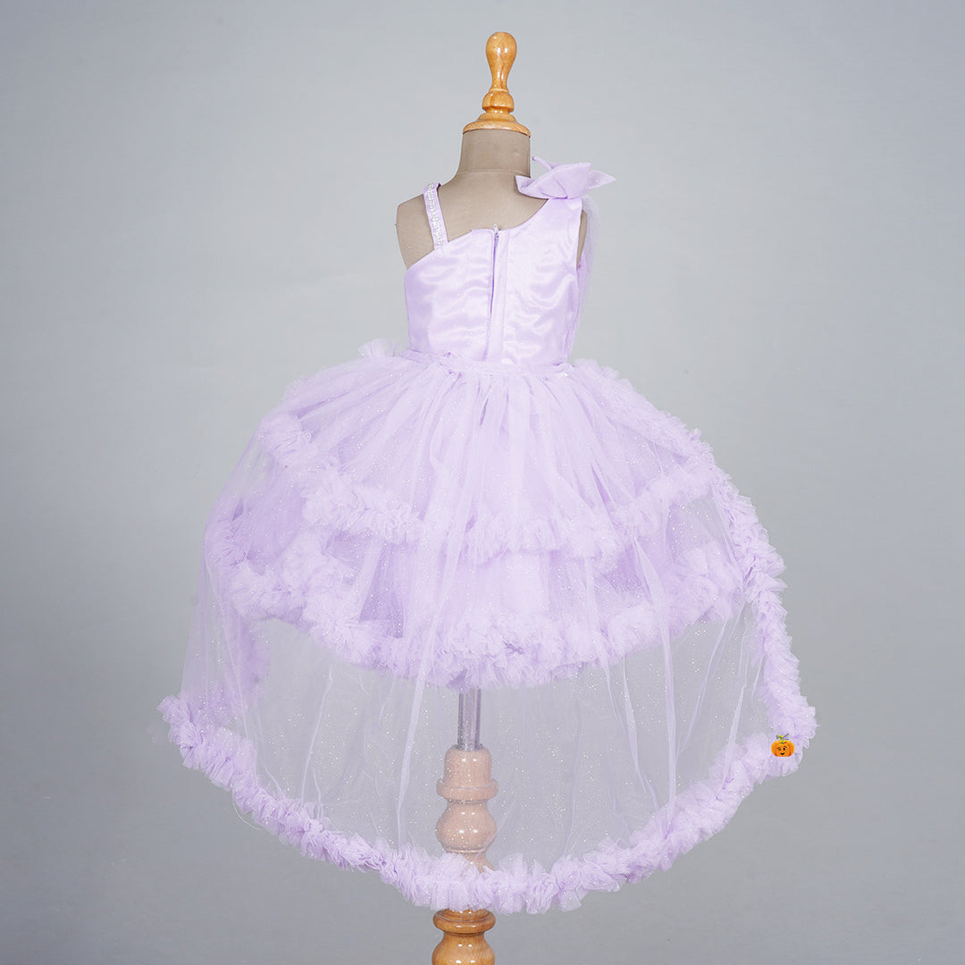 Purple High Low Pattern Frock for Girls Back 