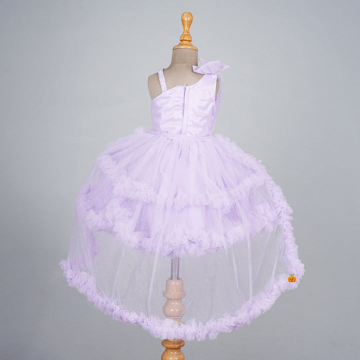 Purple High Low Pattern Frock for Girls Back 