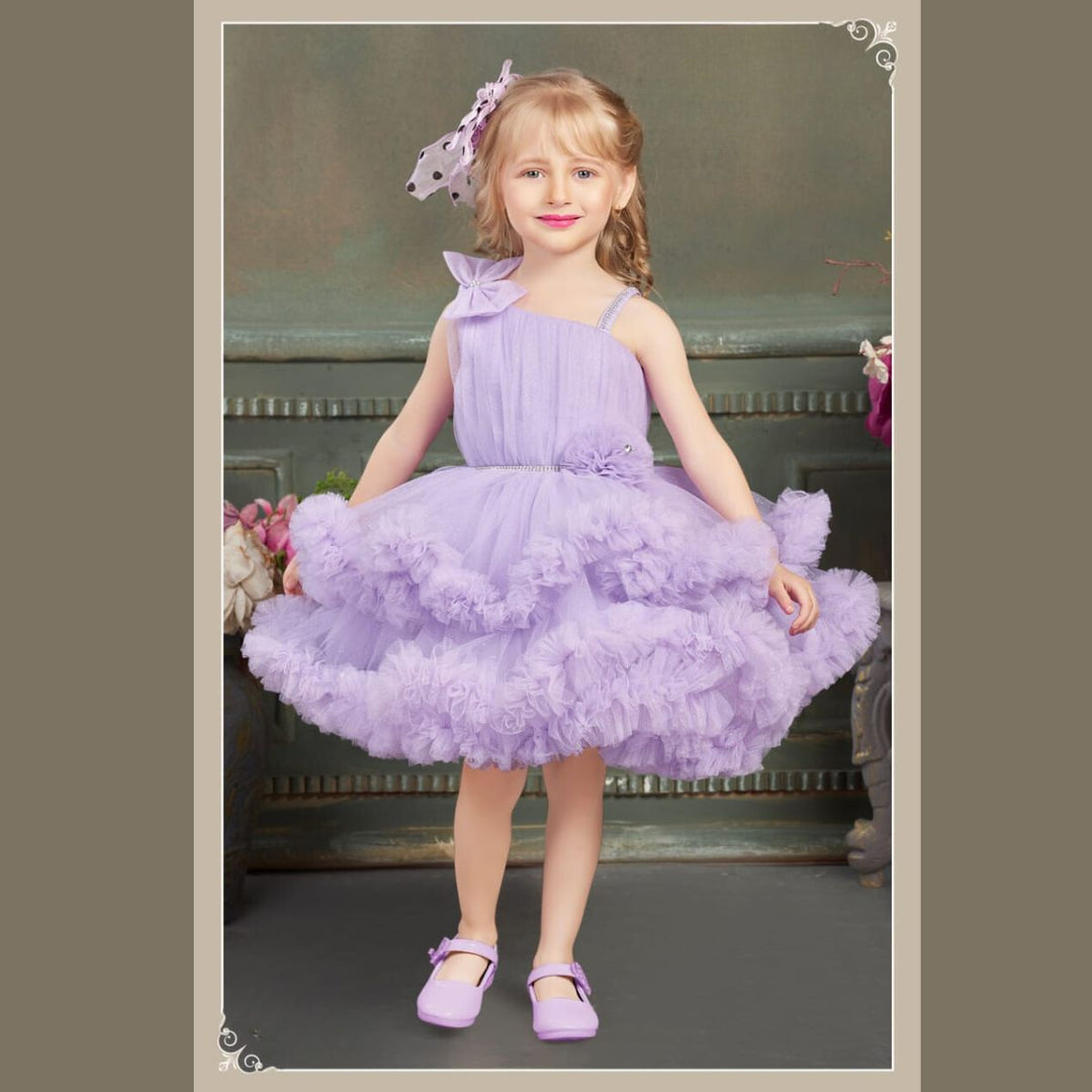Purple High Low Pattern Frock for Girls Front 