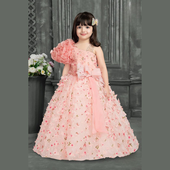Peach Butterfly Scattered Girlish Gown Front 