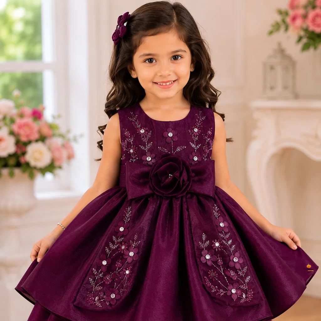 Girls Luxury Party Wear Frock with Bow Detail