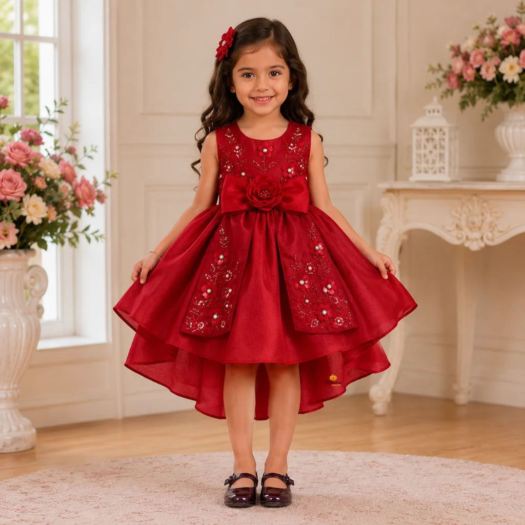 Girls Luxury Party Wear Frock with Bow Detail