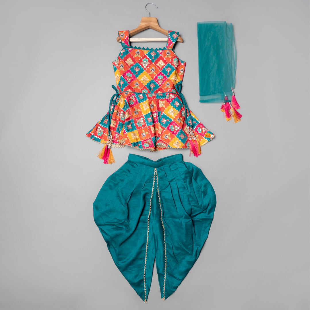 Rama Printed Kurti with Dhoti Set - Main Image