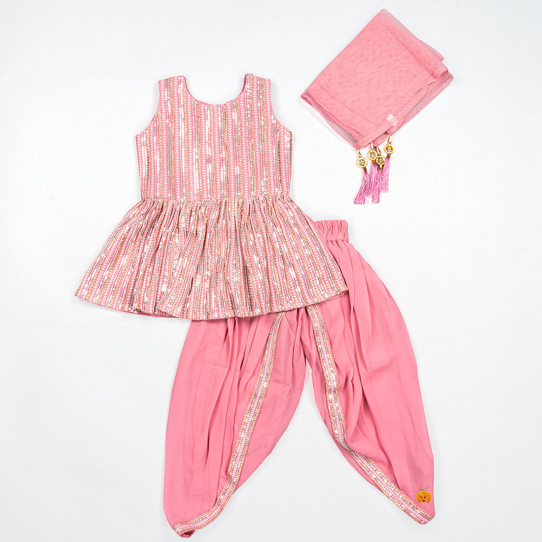 Pink Girls Dhoti Kurta Set