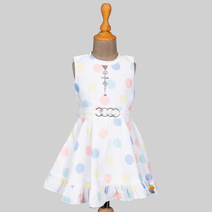 Cream Polka Dots Frock for Girls Front 
