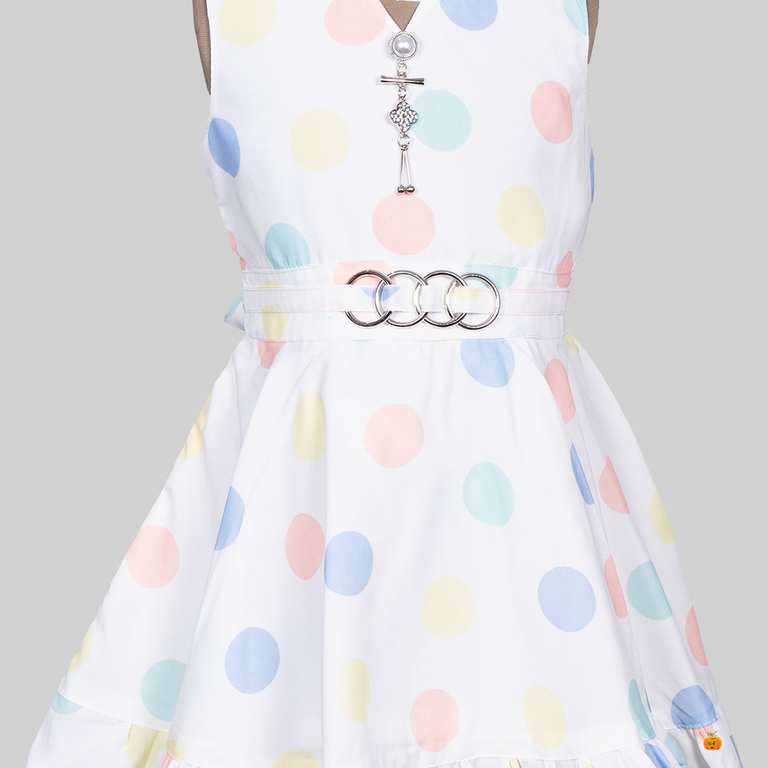 Cream Polka Dots Frock for Girls Close Up 