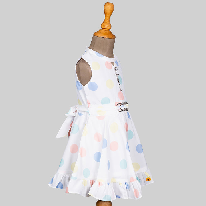 Cream Polka Dots Frock for Girls Side 