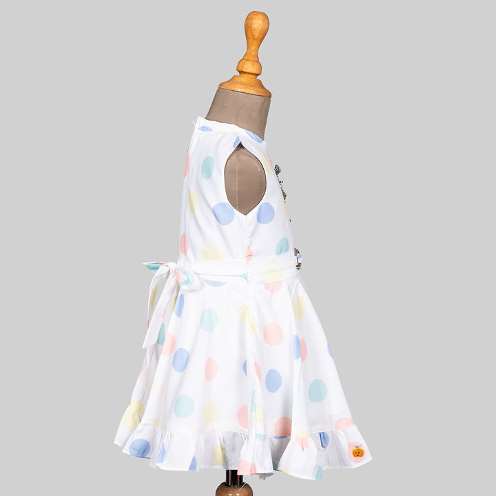 Cream Polka Dots Frock for Girls Side 