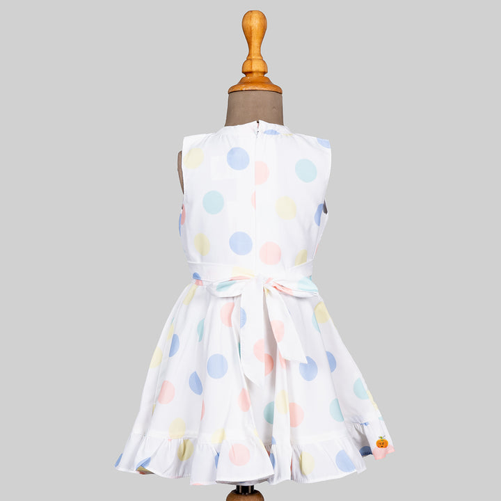 Cream Polka Dots Frock for Girls Back 