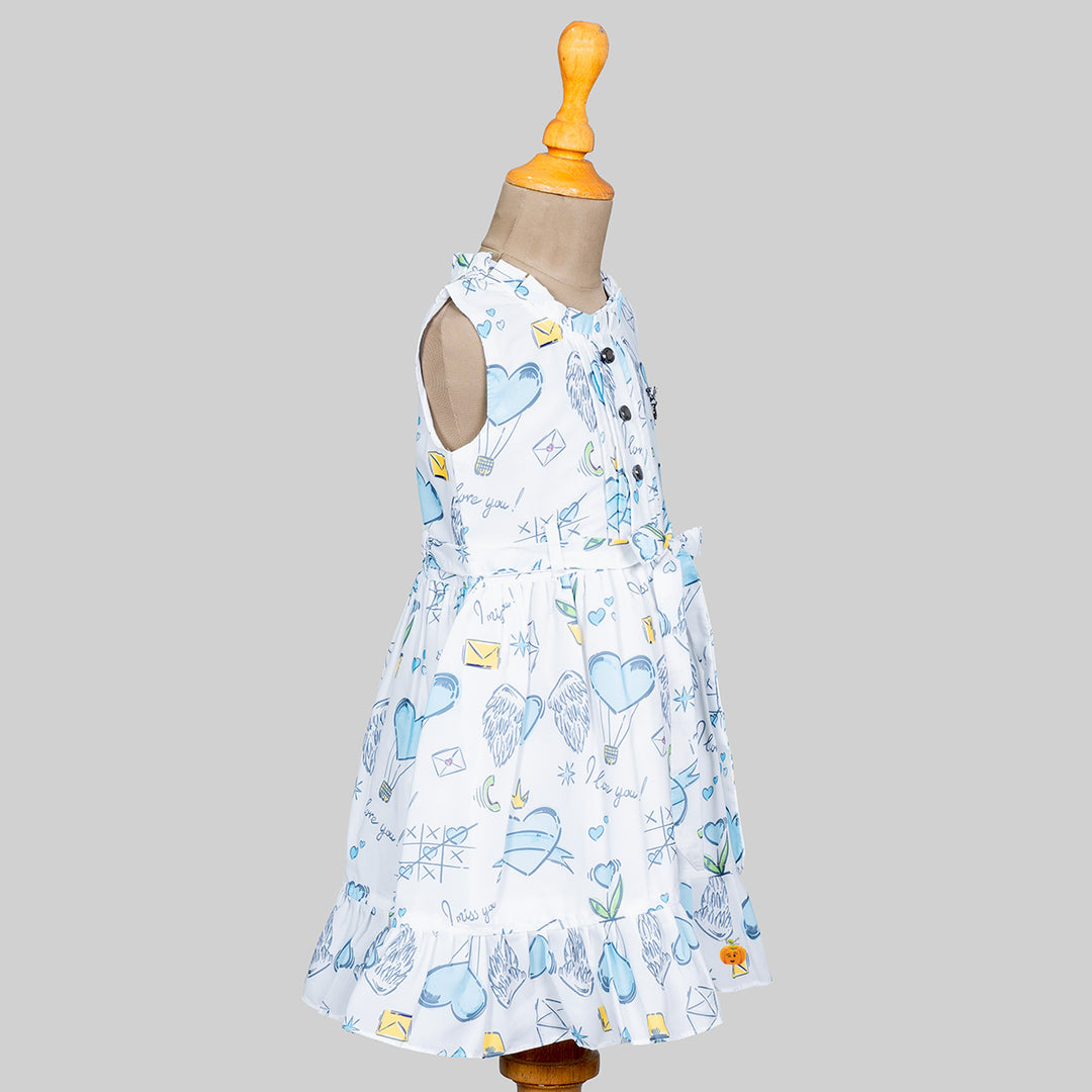 White Printed Cotton Frock for Girls Side 