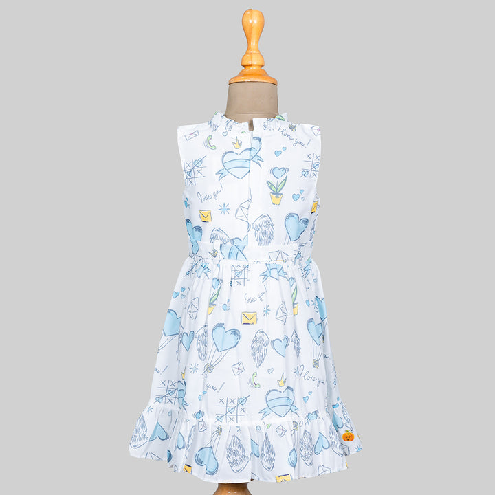 White Printed Cotton Frock for Girls Back 