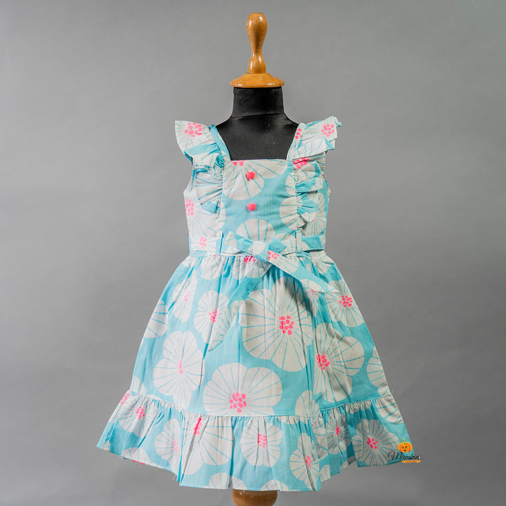 Yellow & Blue Cotton Frock for Girls