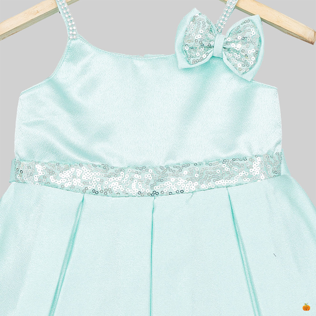 Sequin Bow Baby Frock with Shoes & Hairband Close Up 