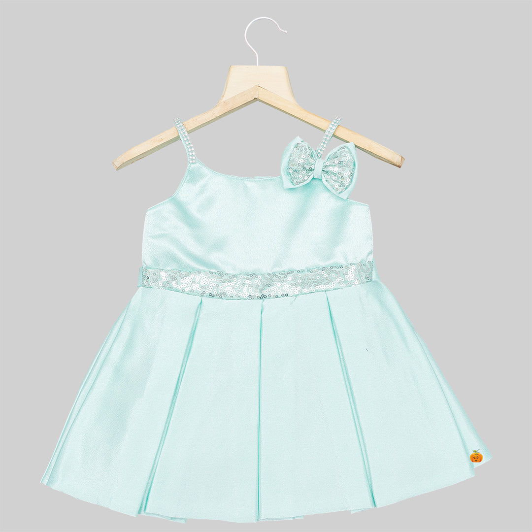 Sequin Bow Baby Frock with Shoes & Hairband Front 
