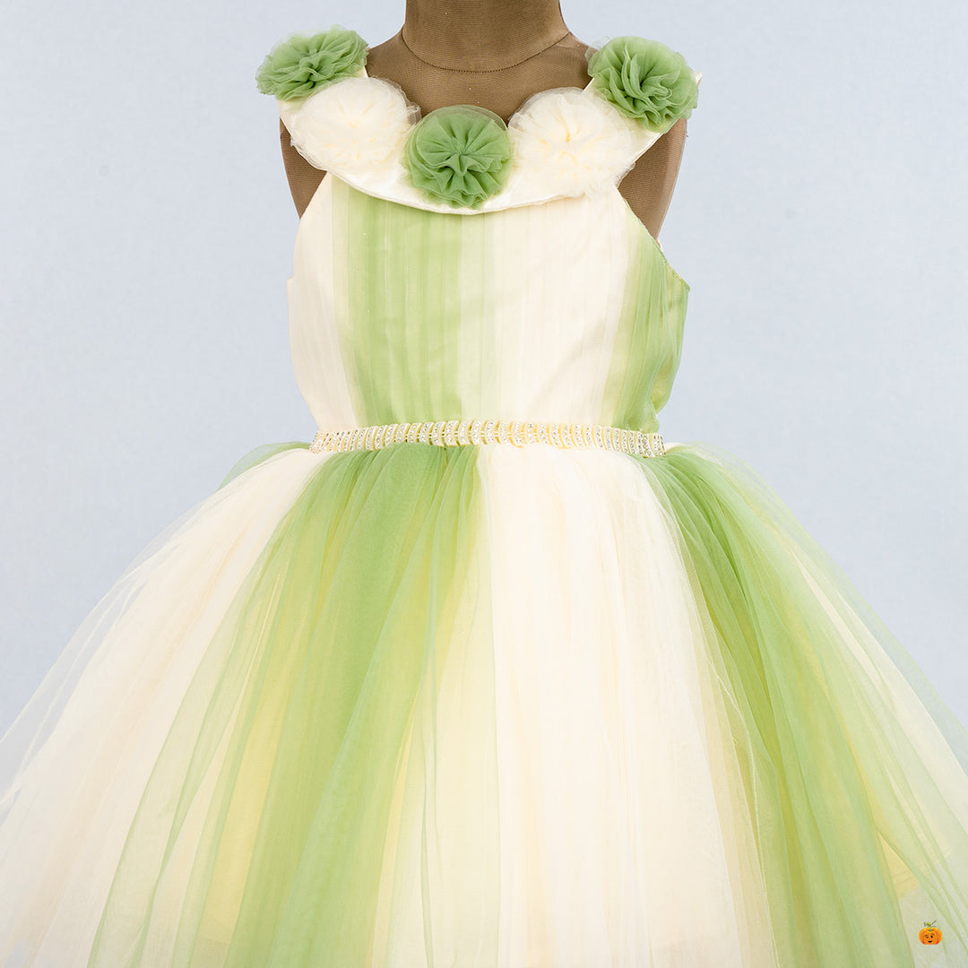 Green Floral Frock for Girls Close Up 