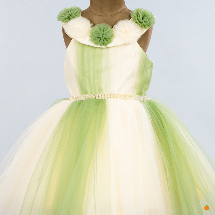 Green Floral Frock for Girls Close Up 