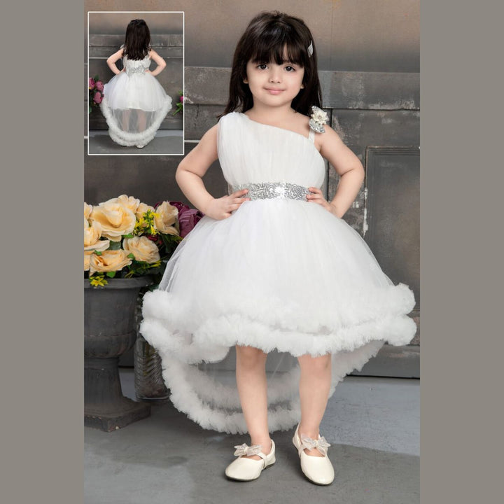 White High Low Pattern Frock for Girls Front 