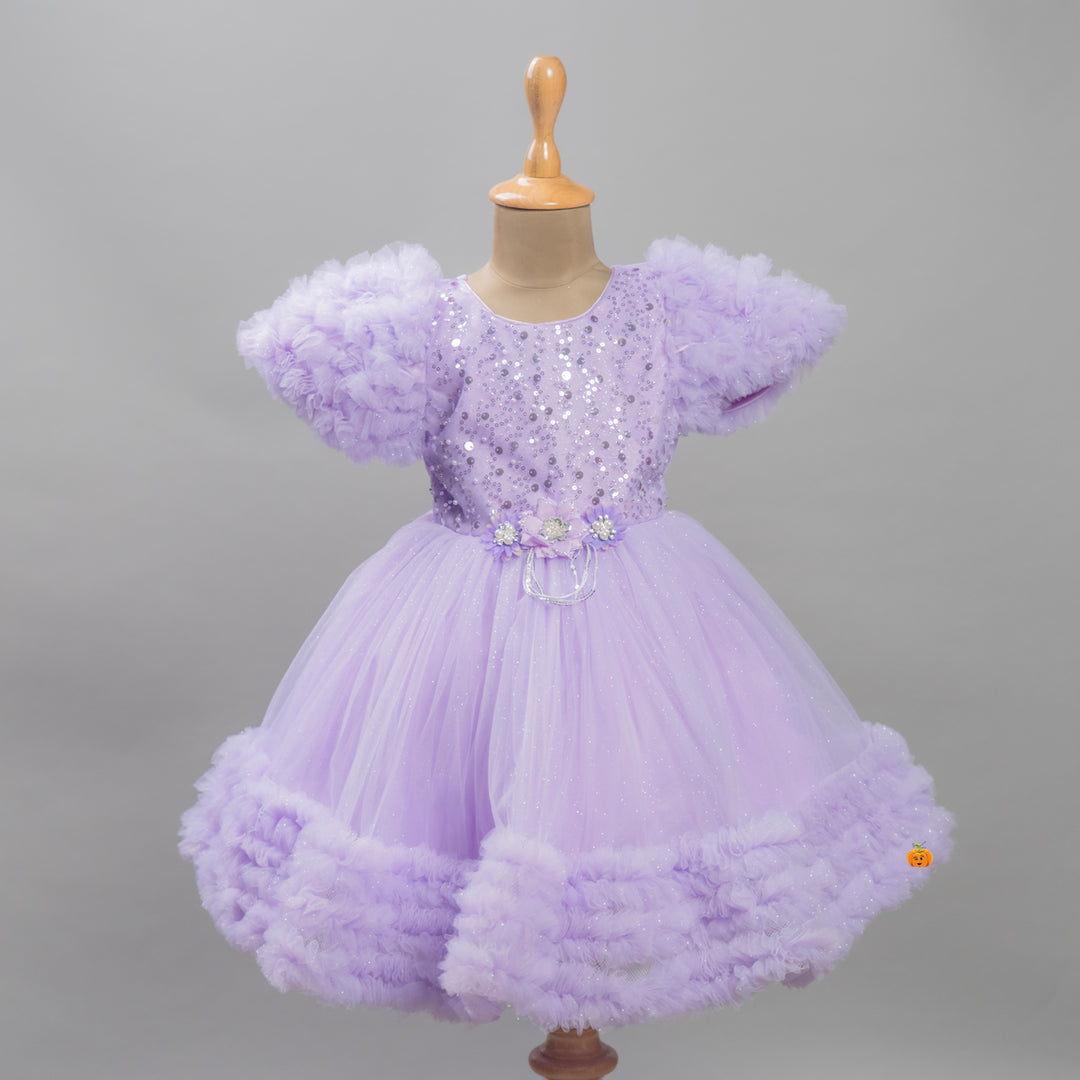 Purple Pink Frill Frock for Girls - Main Image