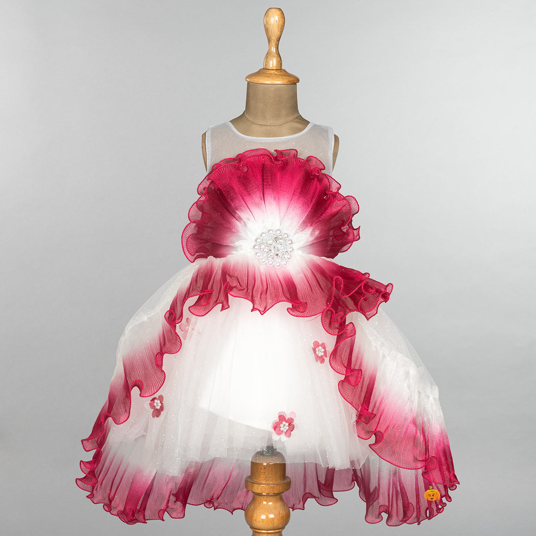 Pink & White Blooming Flower Girls Frock