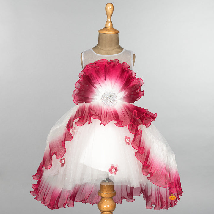 Pink & White Blooming Flower Girls Frock