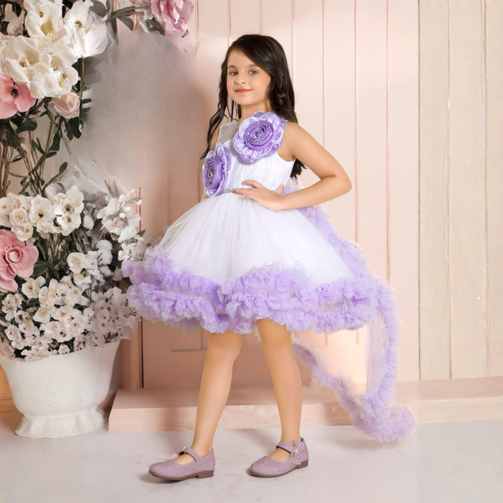 Purple Floral High-Low Party Girls Frock