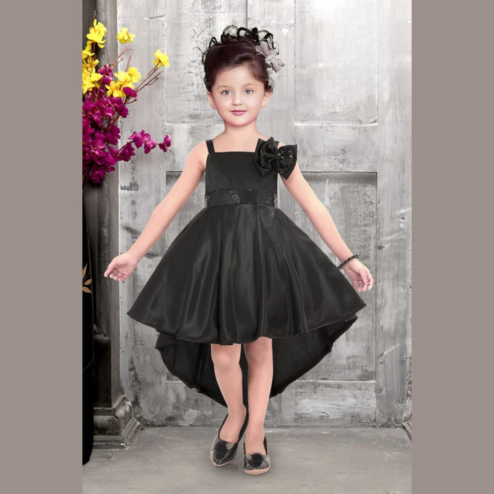 High Low Pattern Party Wear Girls Frock with Bow Front 