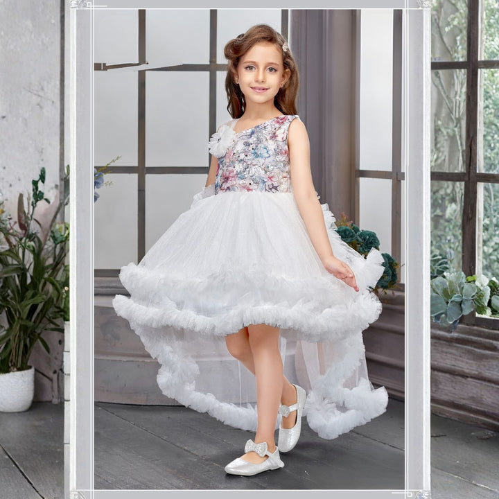 White High-Low Party Frock for Girls