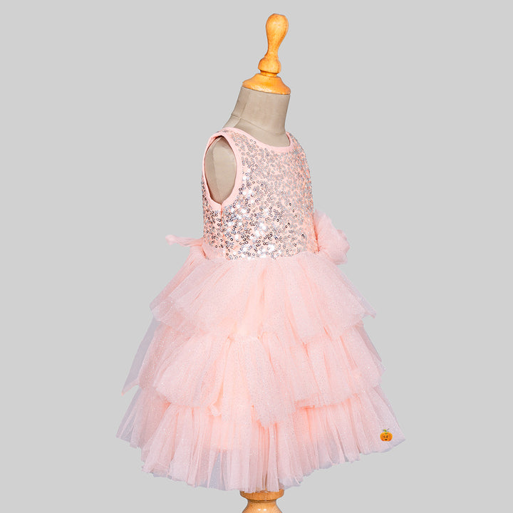 Tomato Sequin Layered Net Girls Frock Side