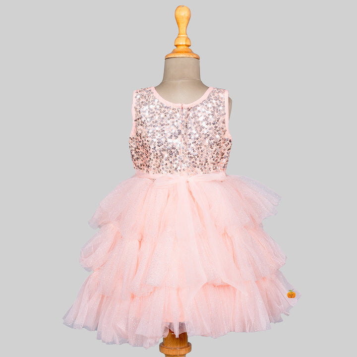 Tomato Sequin Layered Net Girls Frock Back
