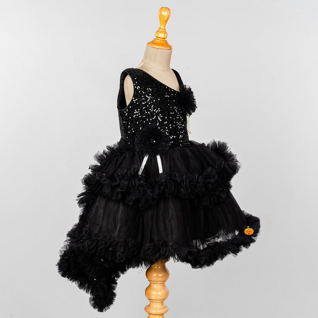 Black Sequin Layered Girls Frock Side 