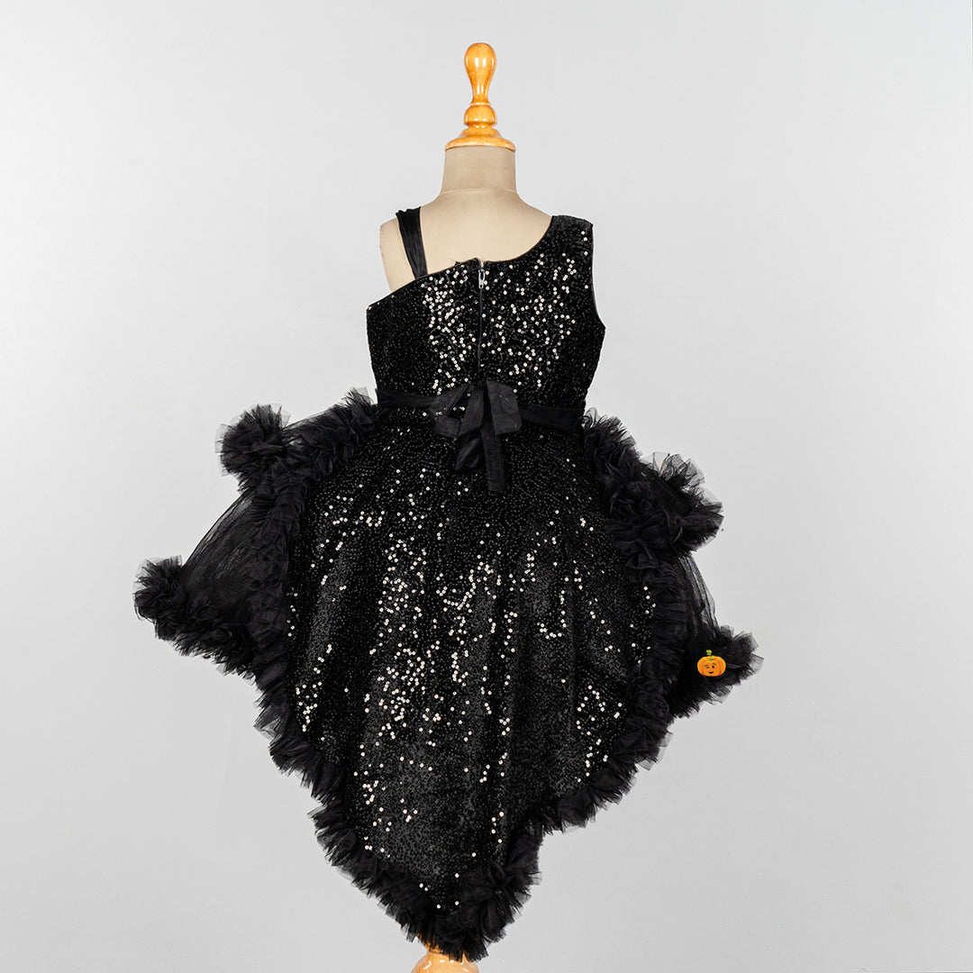 Black Sequin Layered Girls Frock Back 