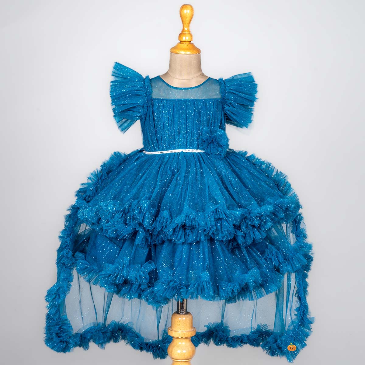 Baby Pink HandWork Lycra With Satin Silk Net Partywear ReadyMade Designer  Kids Gown (4-14 year girl) - White Button - 1836651