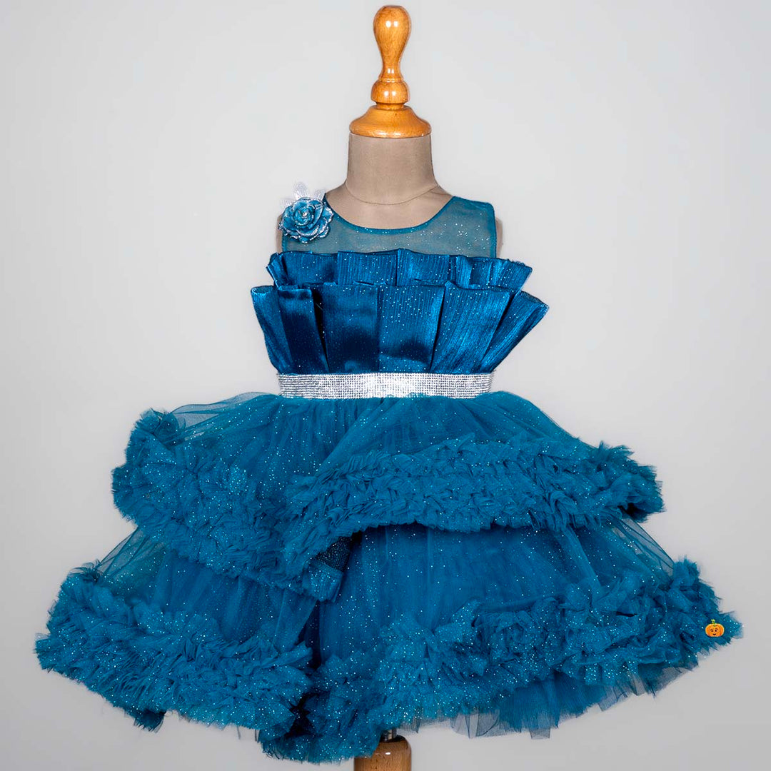 Layered Frill Glittery Girls Frock Front View
