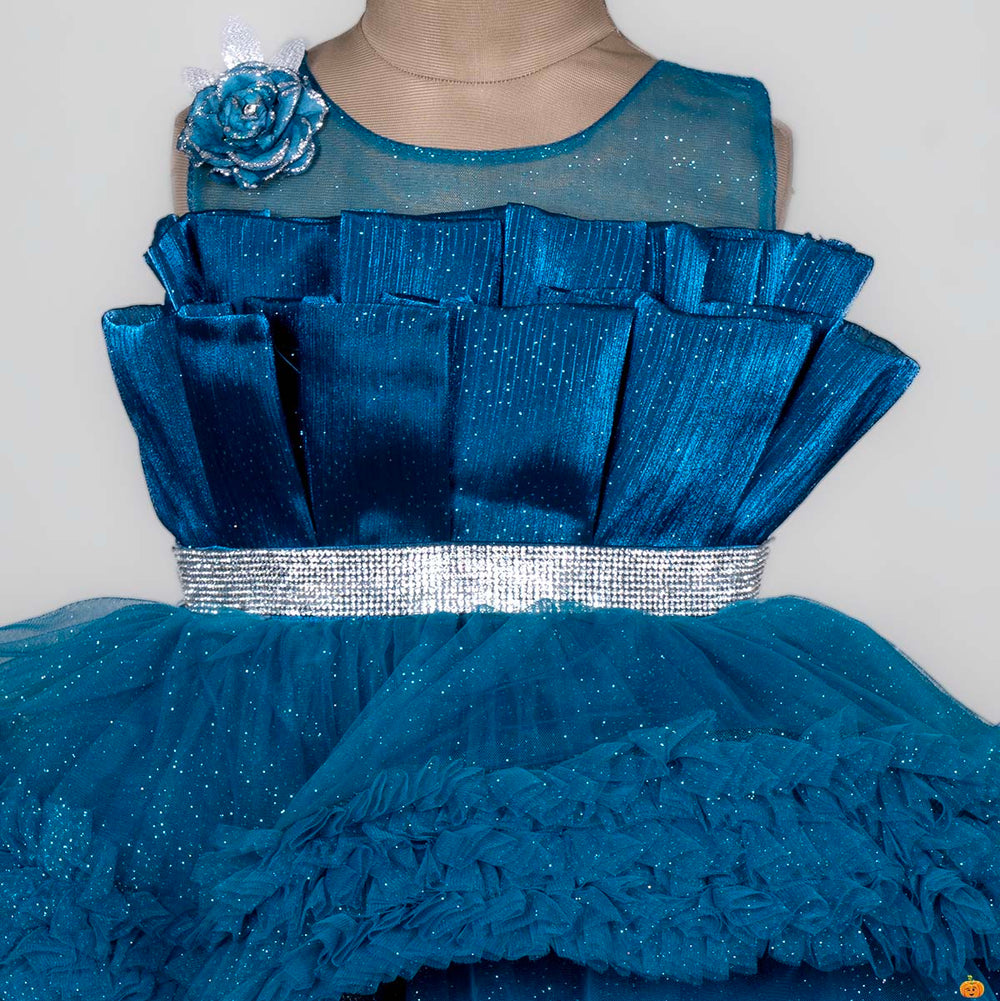 Layered Frill Glittery Girls Frock Close Up View