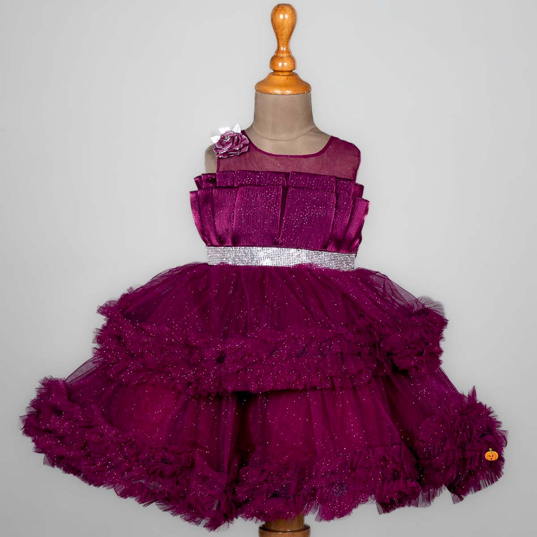 Layered Frill Glittery Girls Frock Front View
