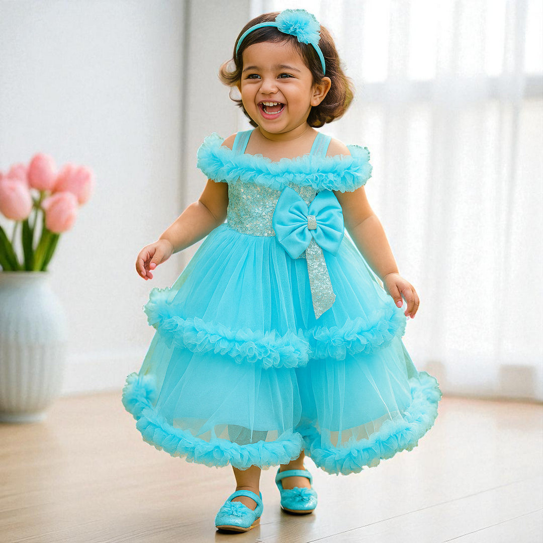 Sky Blue Gown for Girls with Bow