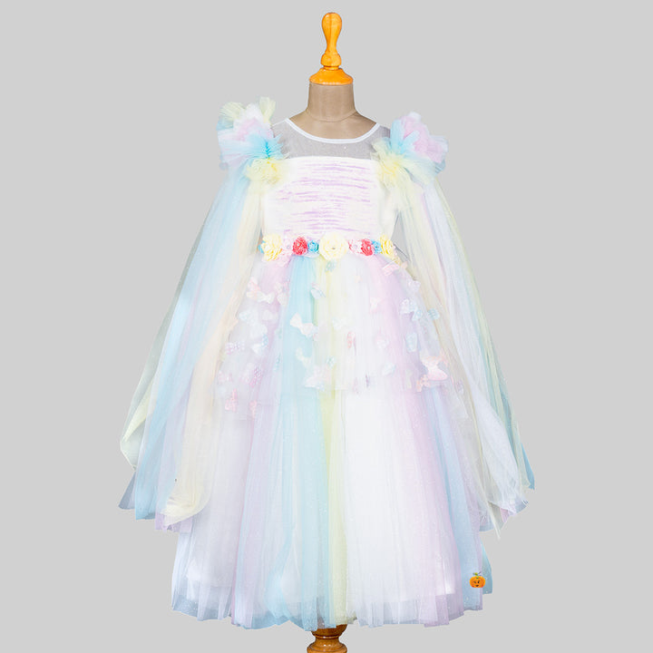 Multi Sequin Butterfly Scattered Girls Gown Front 