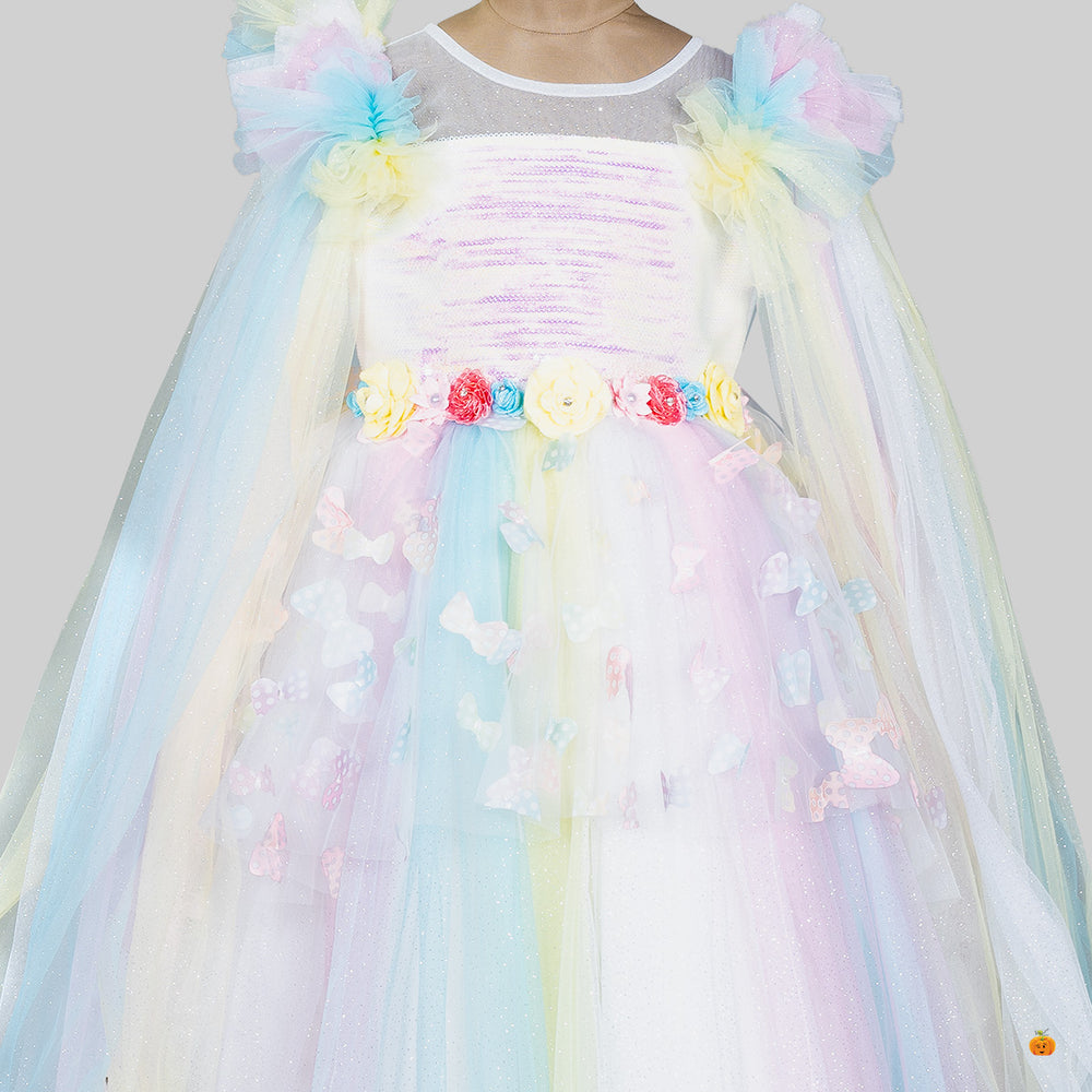 Multi Sequin Butterfly Scattered Girls Gown Close Up 