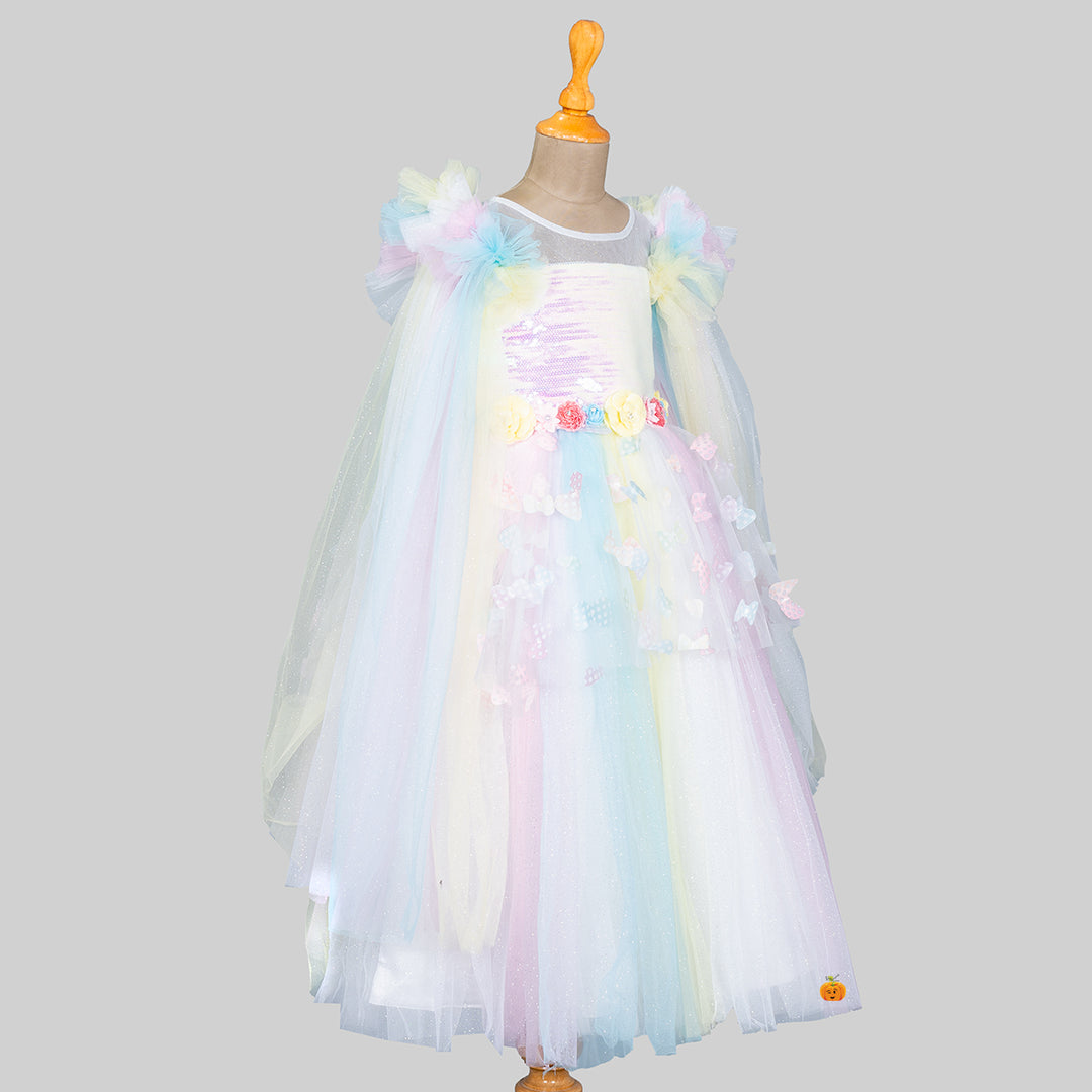 Multi Sequin Butterfly Scattered Girls Gown Side 