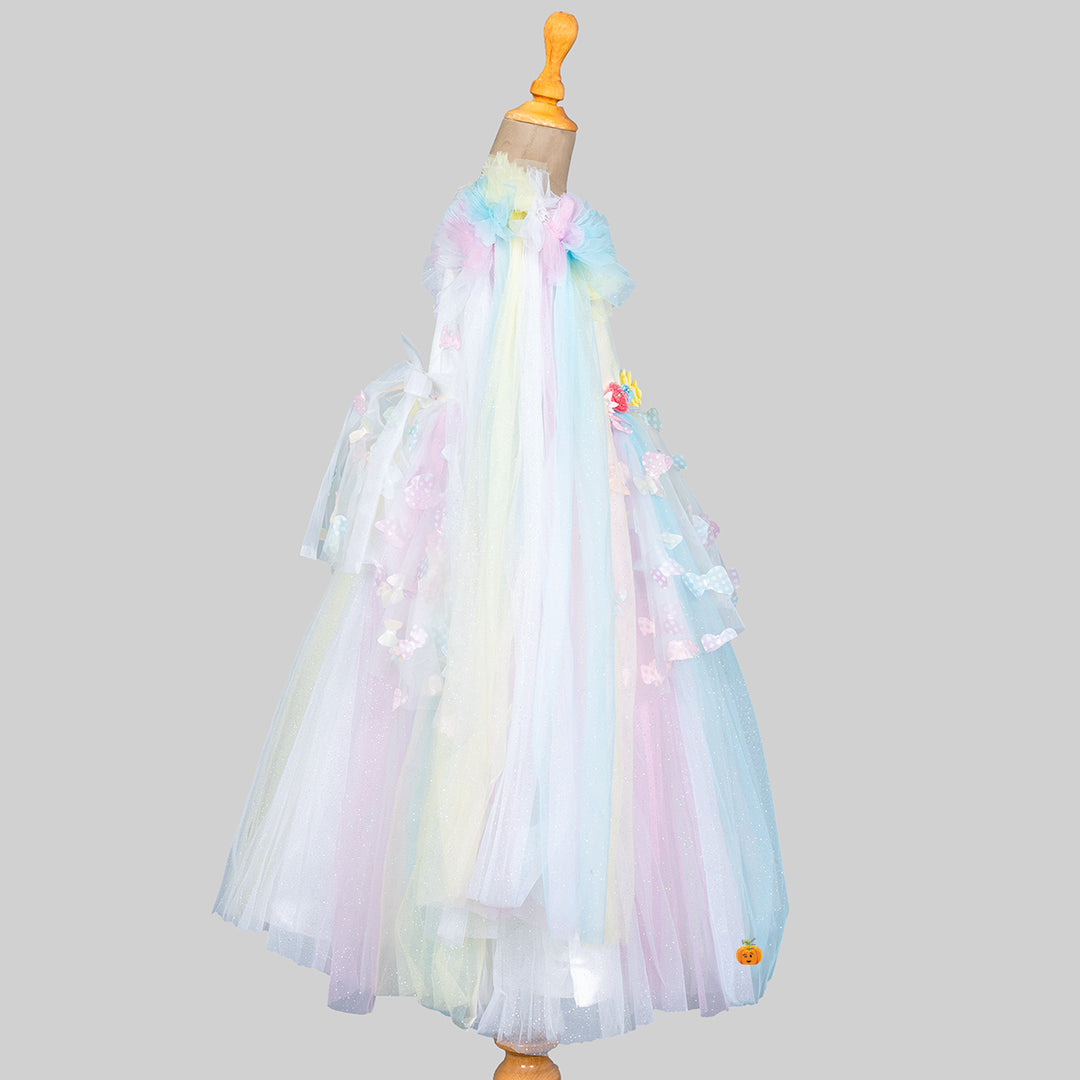 Multi Sequin Butterfly Scattered Girls Gown Side 