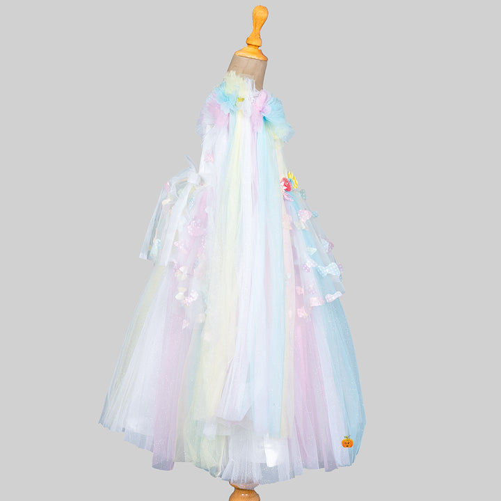 Multi Sequin Butterfly Scattered Girls Gown Side 