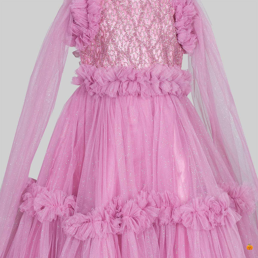 Onion Glittery Full Sleeves Girls Gown