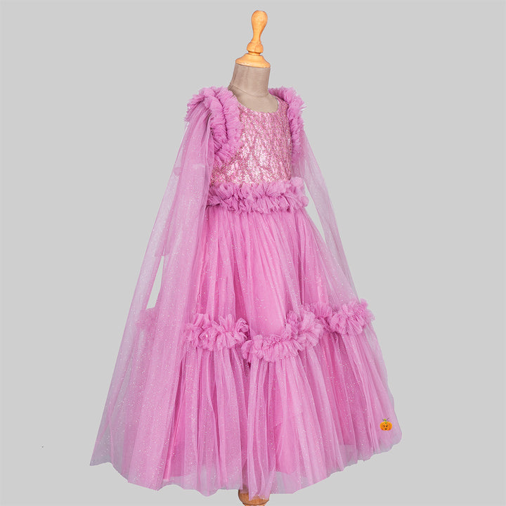 Onion Glittery Full Sleeves Girls Gown