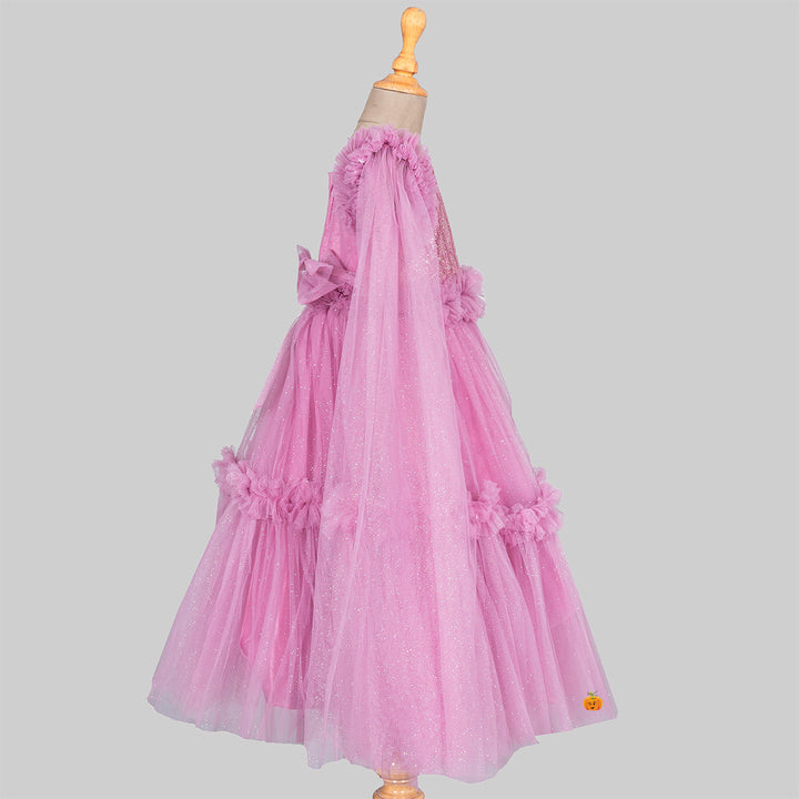 Onion Glittery Full Sleeves Girls Gown