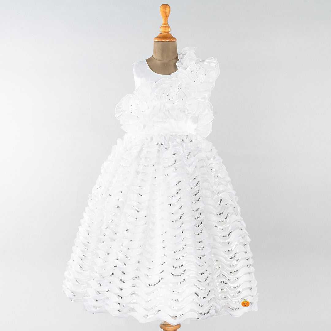 White Flower Frill Girls Gown Front 