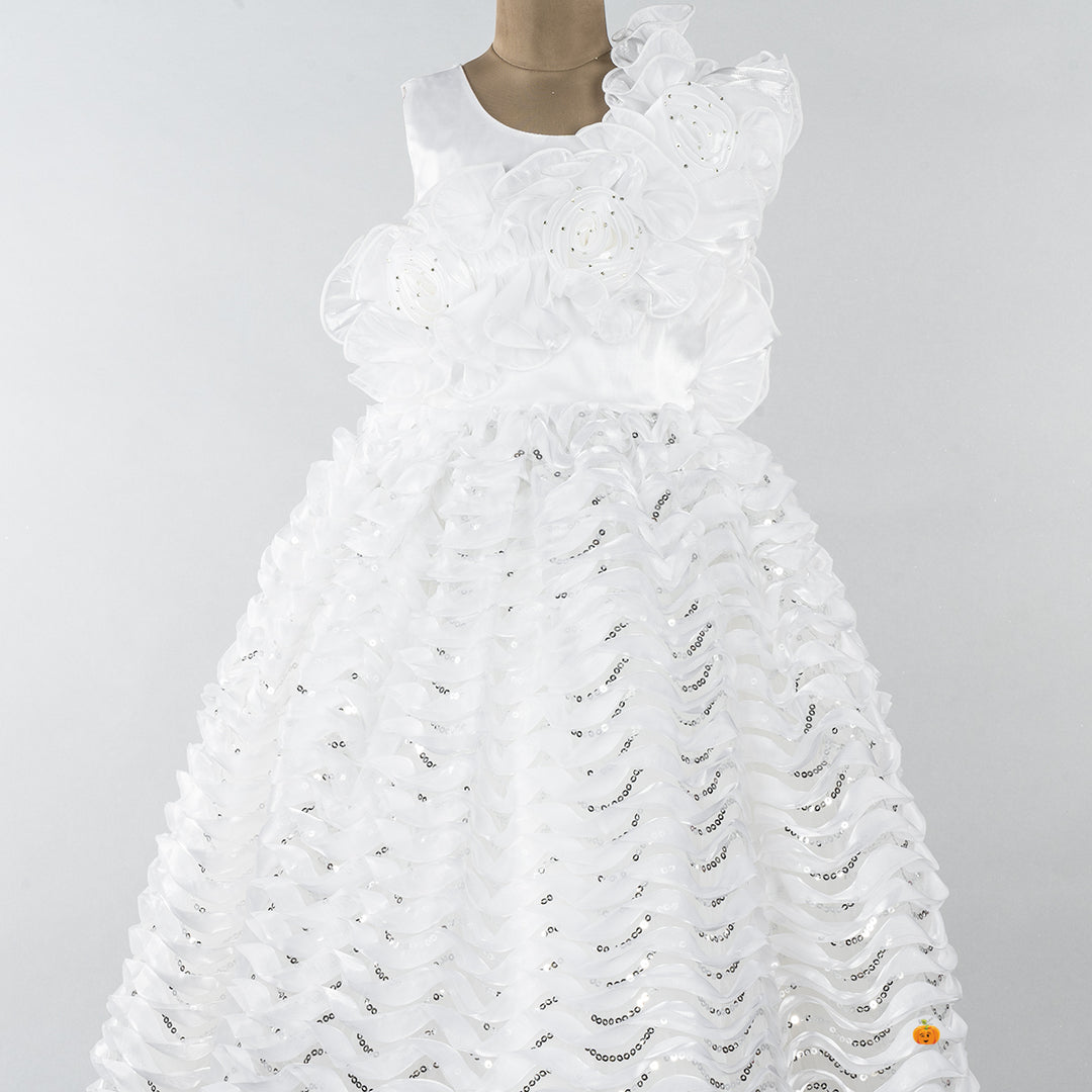 White Flower Frill Girls Gown Close Up 