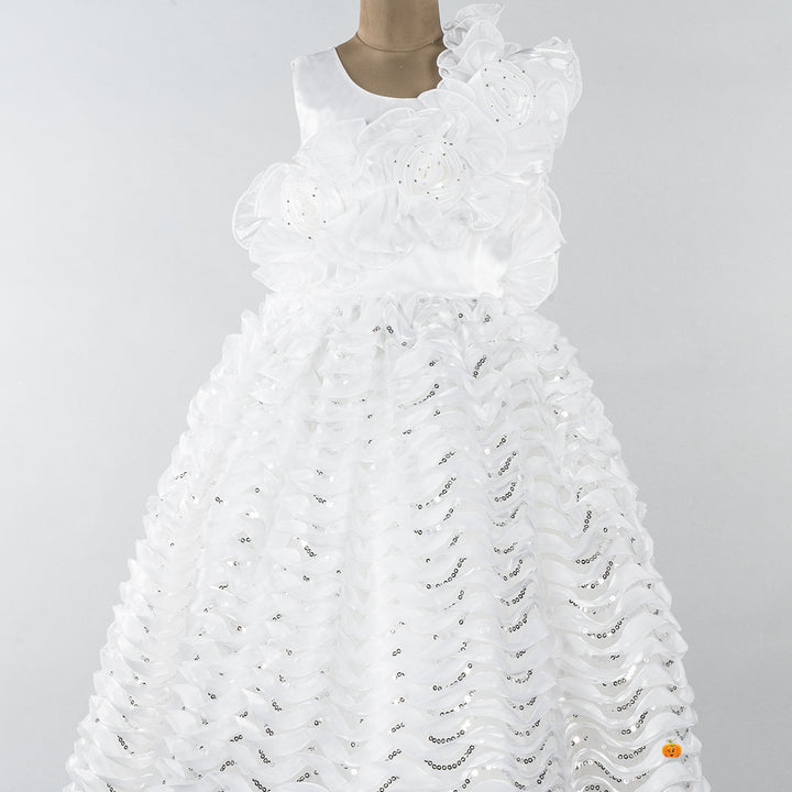White Flower Frill Girls Gown Close Up 