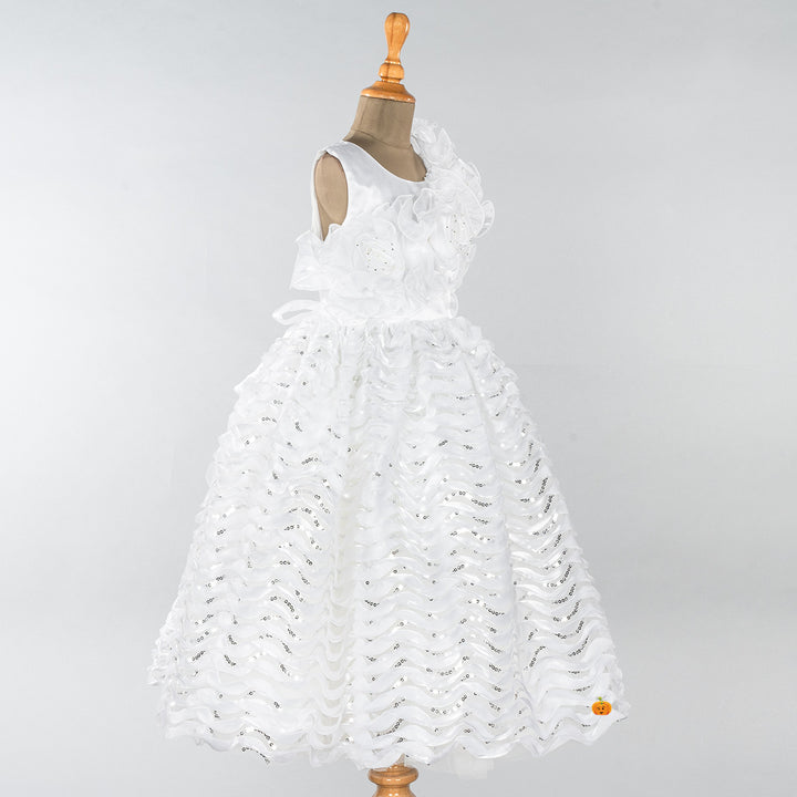 White Flower Frill Girls Gown  Side 